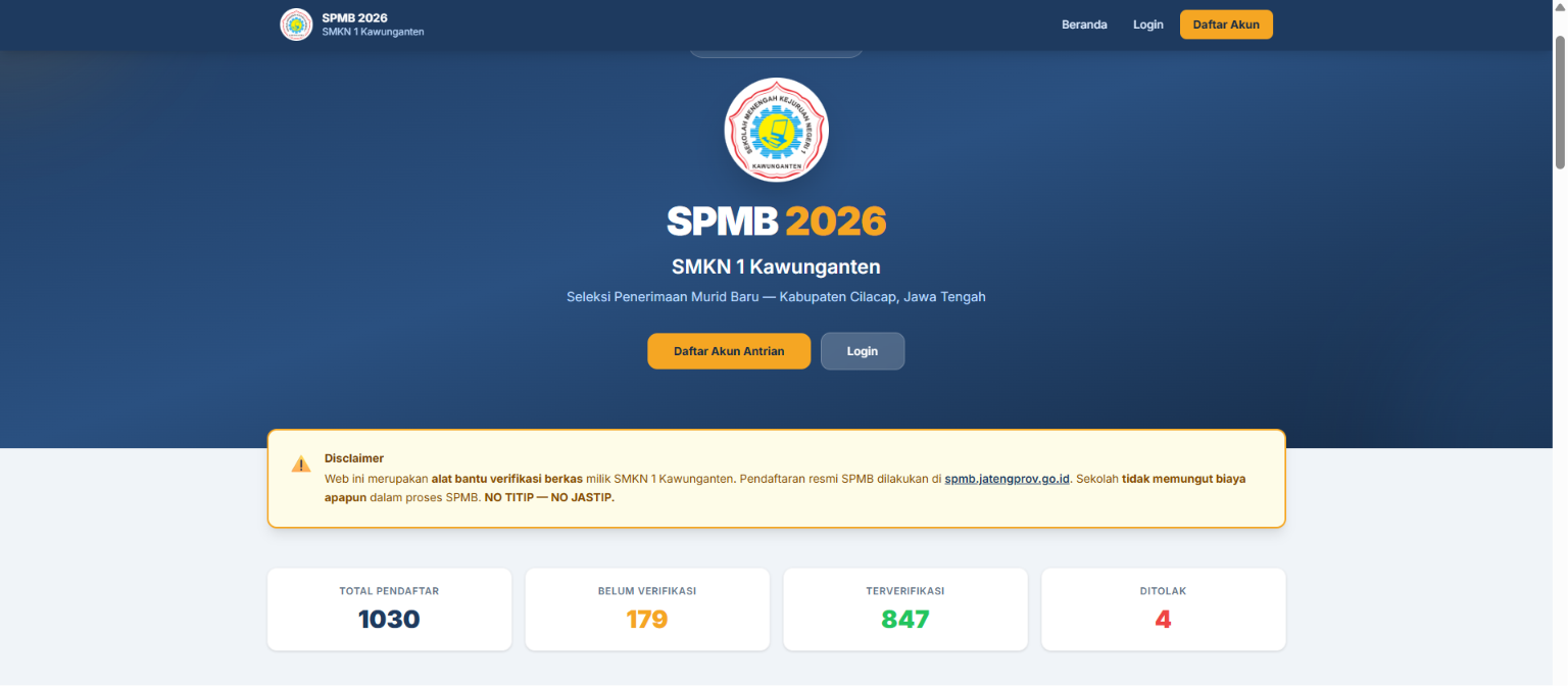 Screenshot SPMB 2026 — SMKN 1 Kawunganten